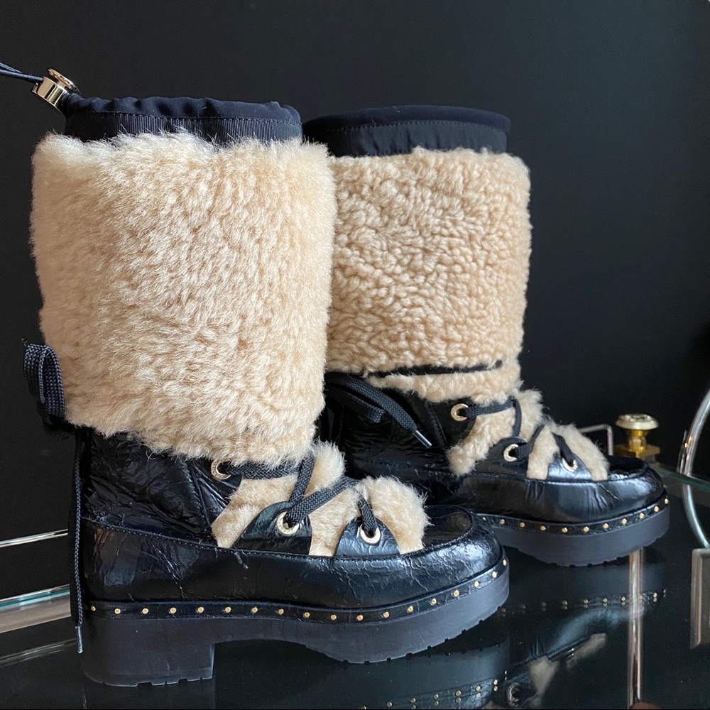 Chanel Shearling Crackled Sheepskin Boots - Picture 3 of 8